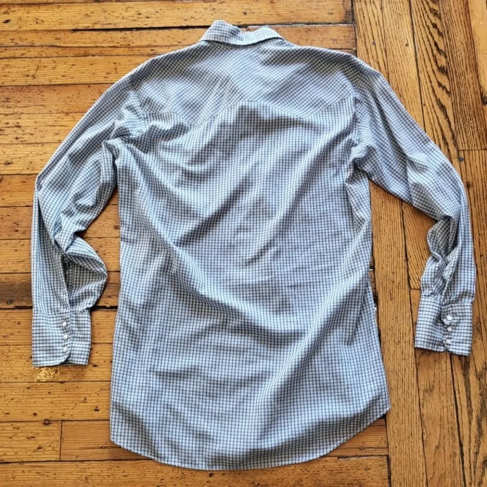Levi Strauss & Co Vintage 1970s Pearl Snap Button Down Shirt Blue Plaid Size Med